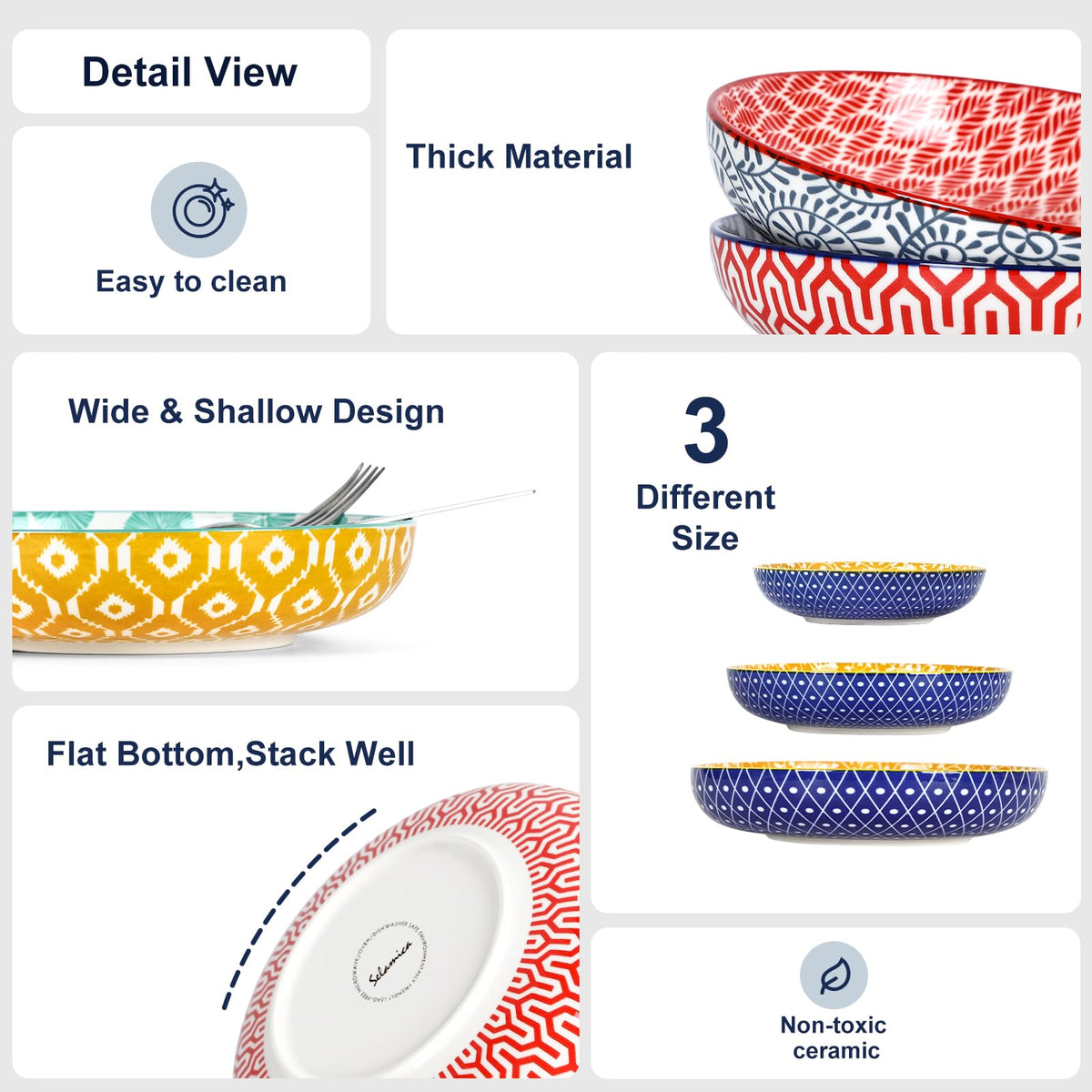 Ceramic Pasta Bowls Set of 4, 34 OZ Y480