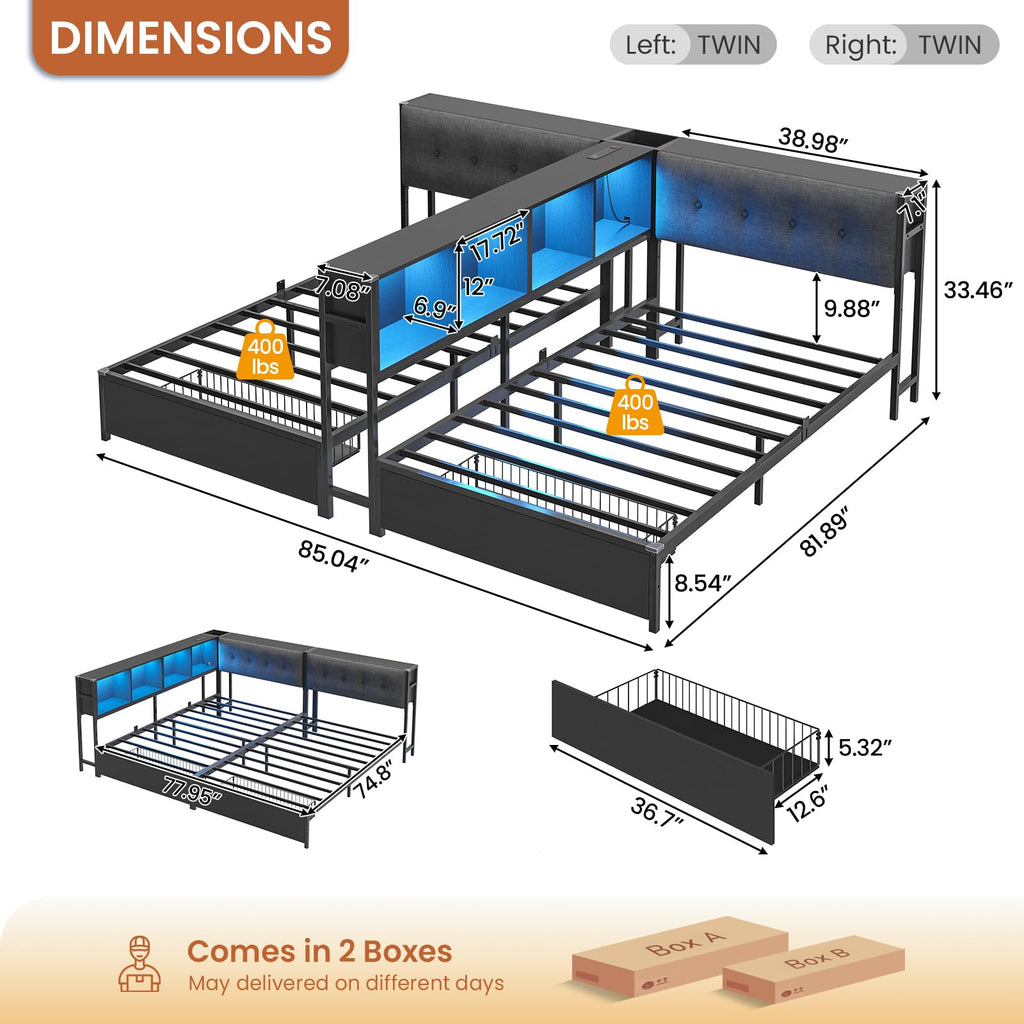 Black Twin Metal Platform Bed with Storage W899407
