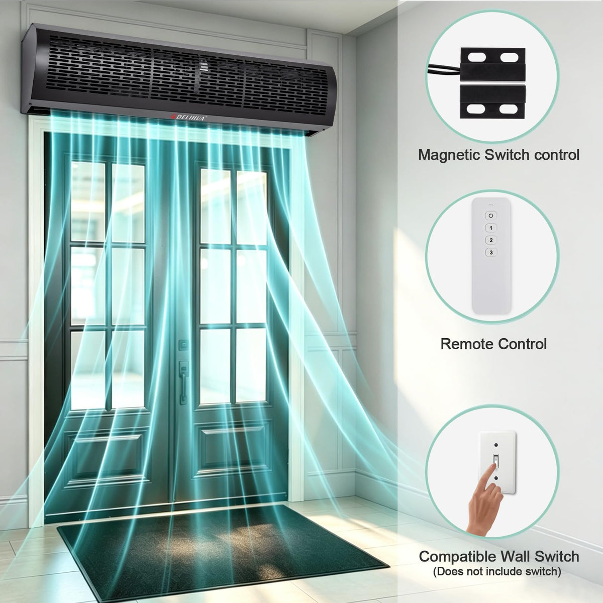 48 Inch Black Air Curtain Fan with Magnetic Door Switch R121