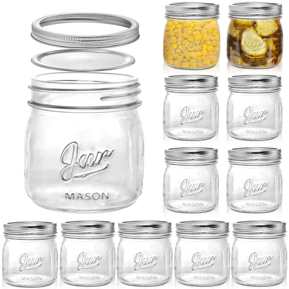 12 Pack 16 Oz Wide Mouth Glass Mason Jars Q145
