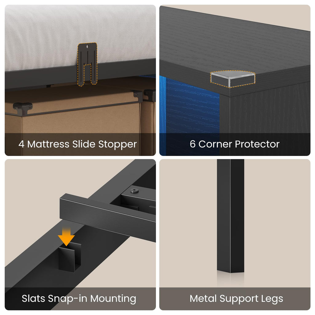Black Twin Metal Platform Bed with Storage W899407