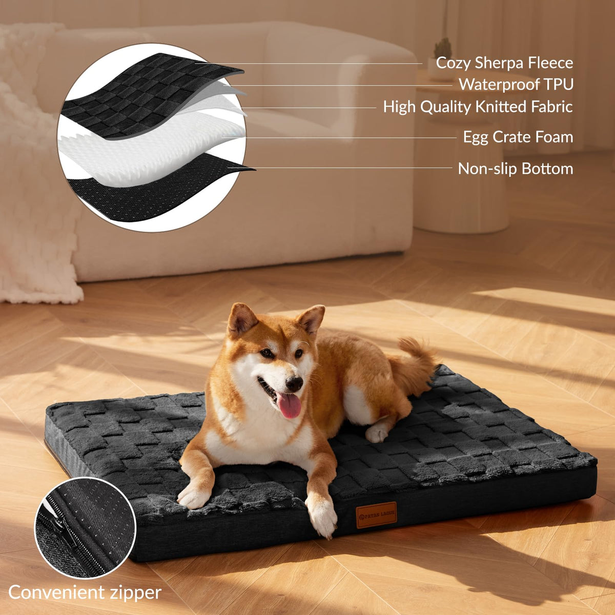 Large Washable Dog Bed 36''X24'' Black G365399