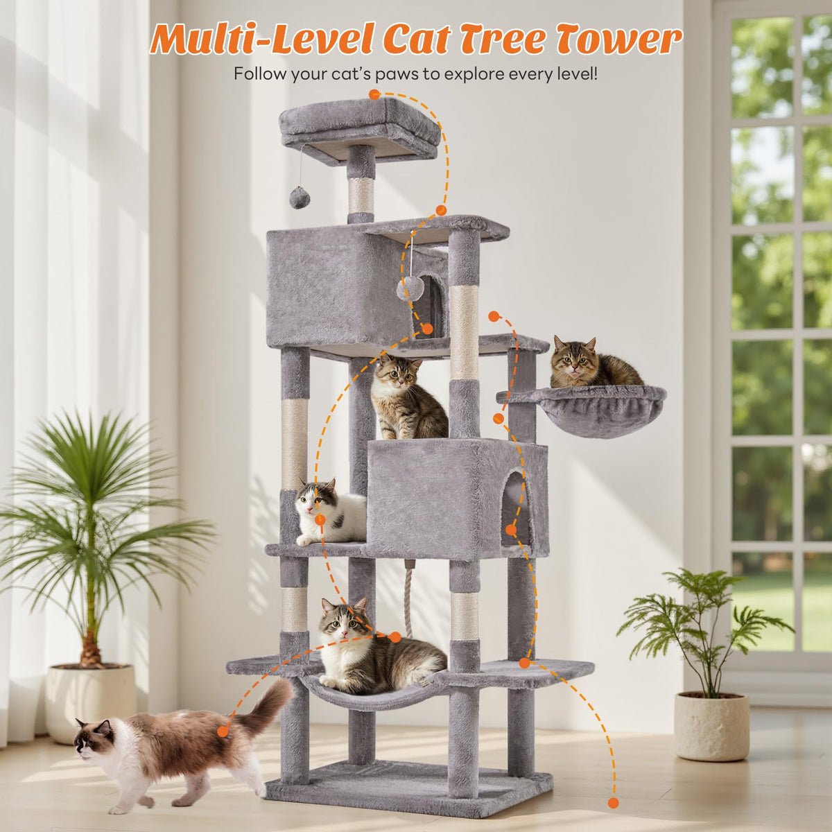 66 Inch Cat Tree Tower with Sisal Scratching Post G2796