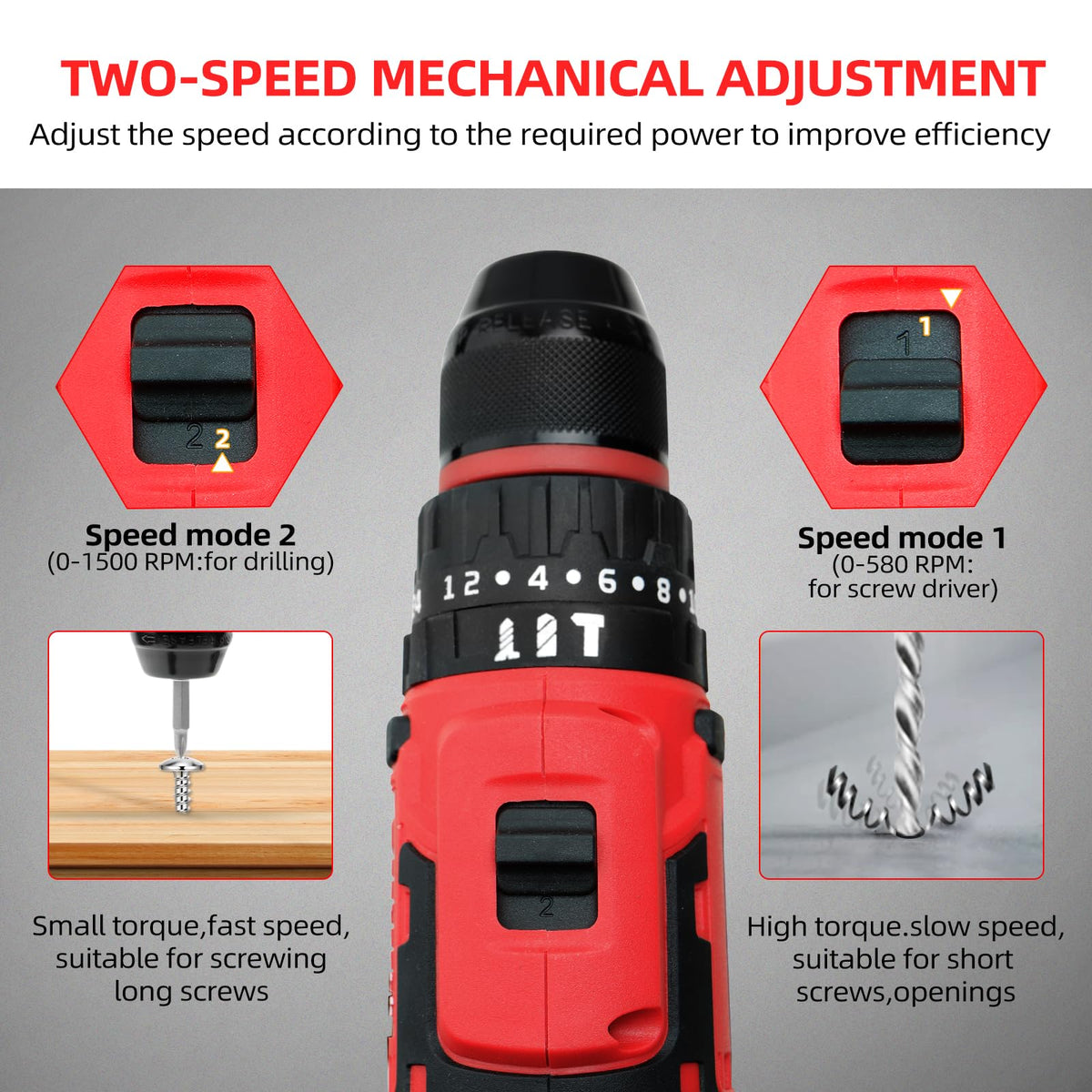 21V Cordless Drill Driver Electric Screwdriver Set with 2 Batteries and Charger Q166683