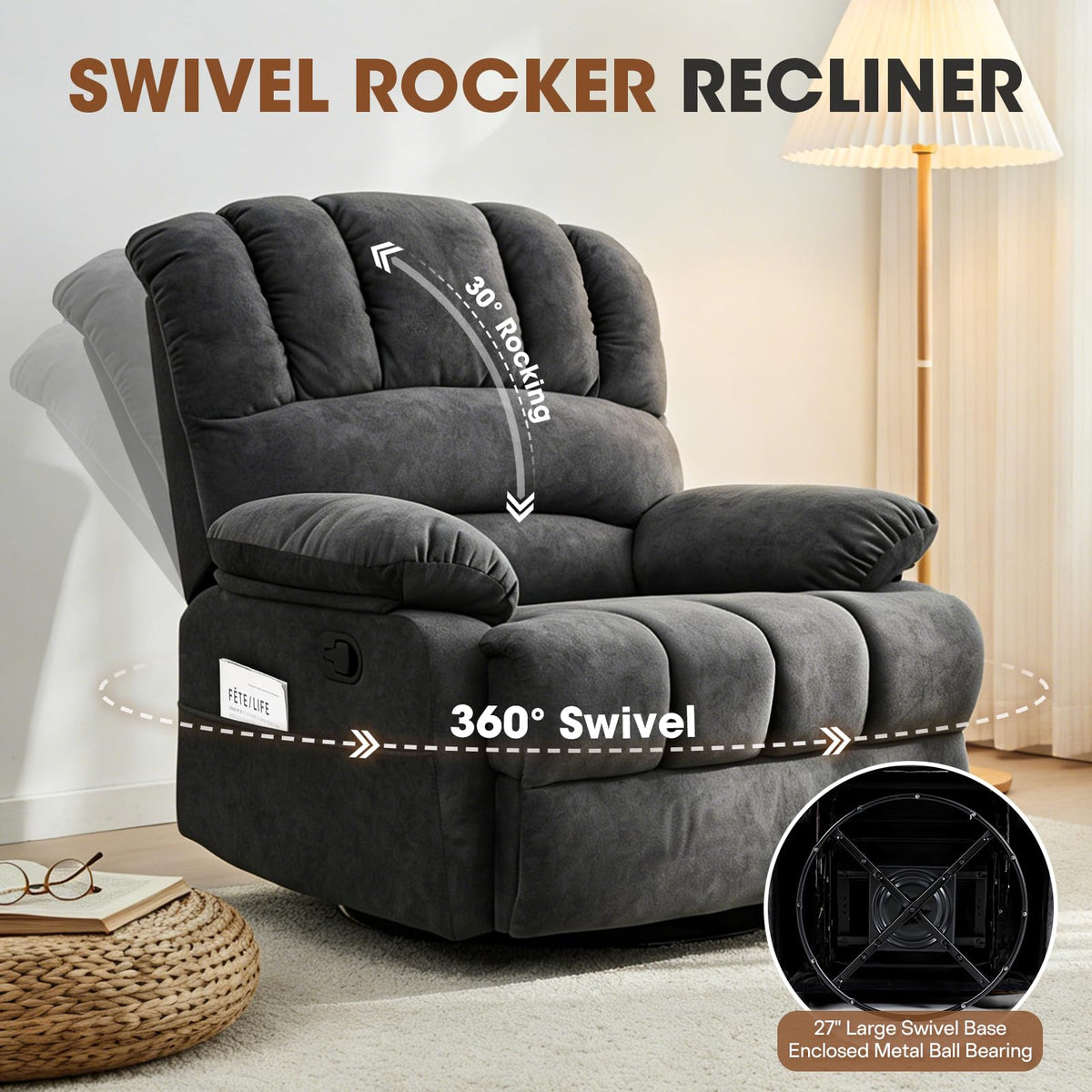 Oversized Manual Swivel Rocker Recliner Chair X1961