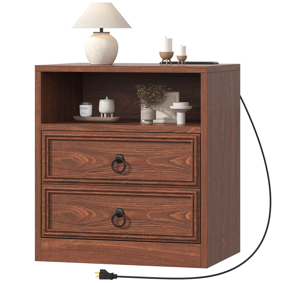 21.7" Wide Cherry Wood Nightstand with 2 Drawers L341377