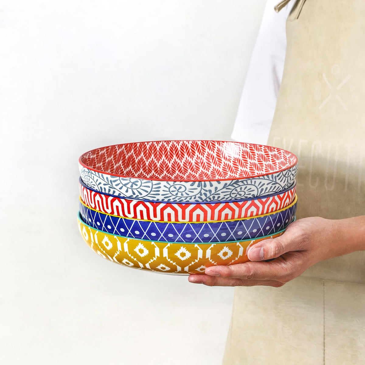 Ceramic Pasta Bowls Set of 4, 34 OZ Y480