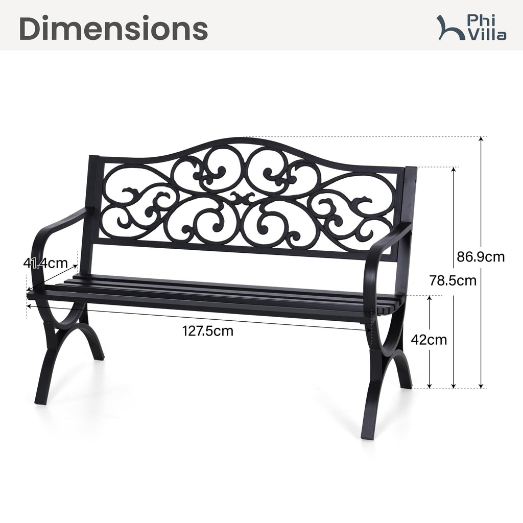 50 Inches Cast Iron Steel Frame Outdoor Garden Bench M569