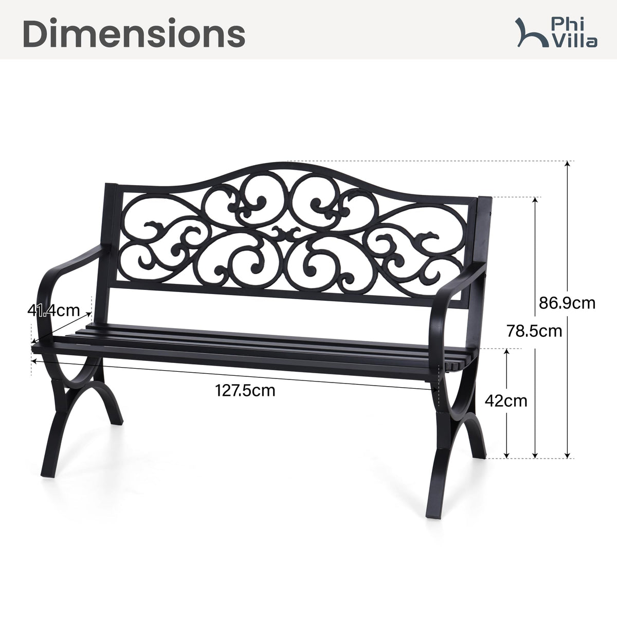 50 Inches Cast Iron Steel Frame Outdoor Garden Bench M569