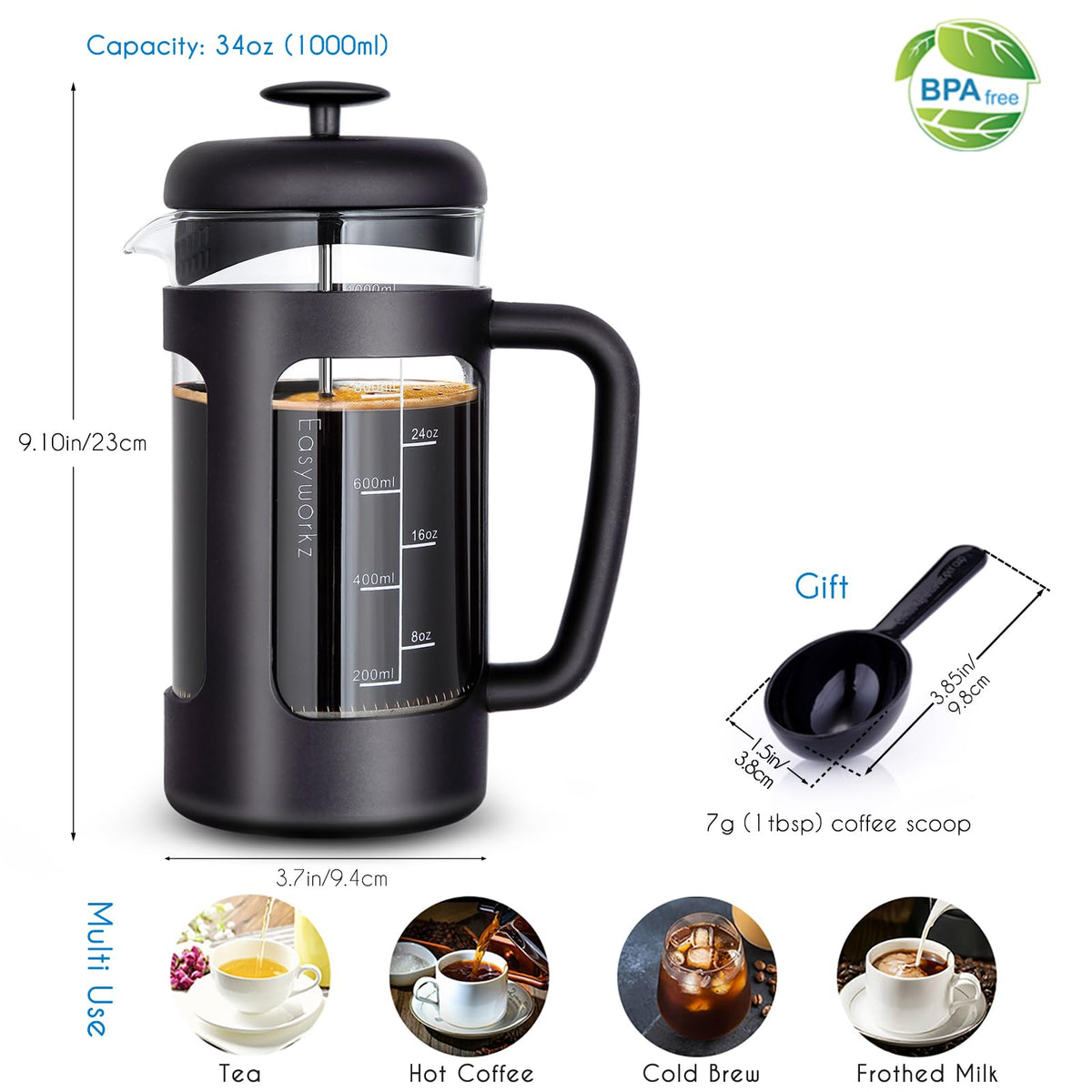 34 oz French Press with Creamer and Sugar Bowl Set I13991