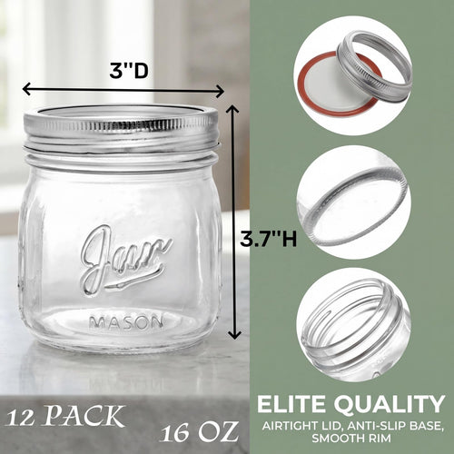 12 Pack 16 Oz Wide Mouth Glass Mason Jars Q145