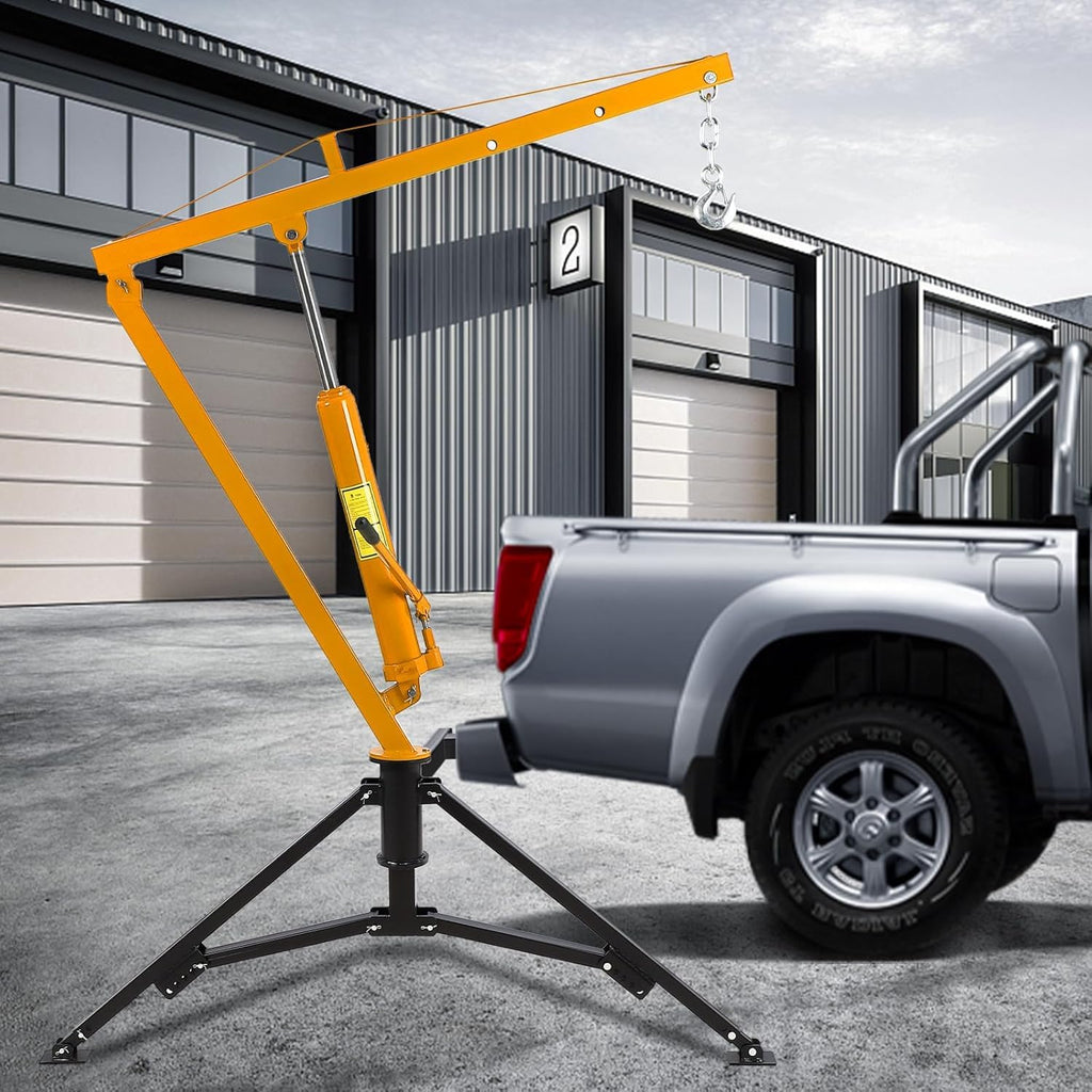 Hydraulic Hitch Mounted Pickup Truck Crane, 1000 Lbs Capacity, 360° Swivel, Yellow C201
