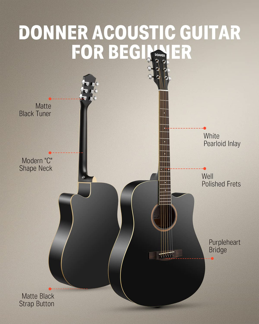 Black Full Size 41'' Steel-String Acoustic Guitar U848241