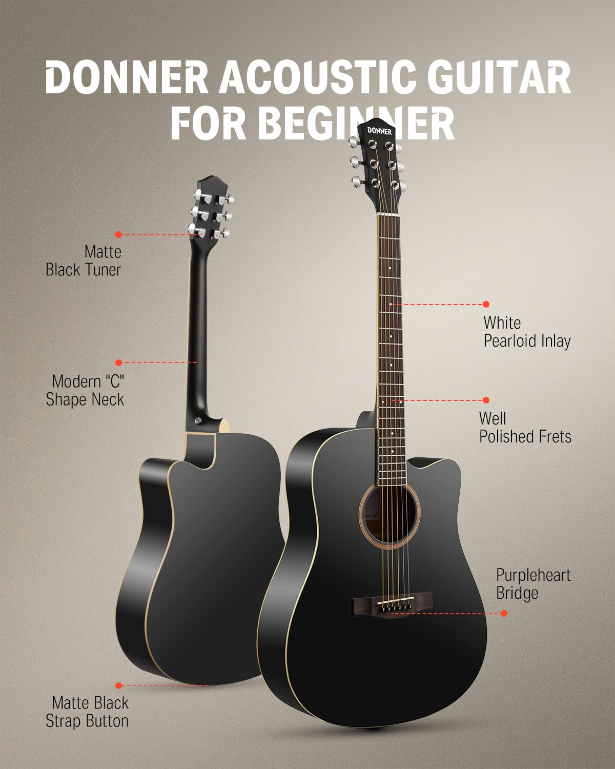 Black Full Size 41'' Steel-String Acoustic Guitar U848241