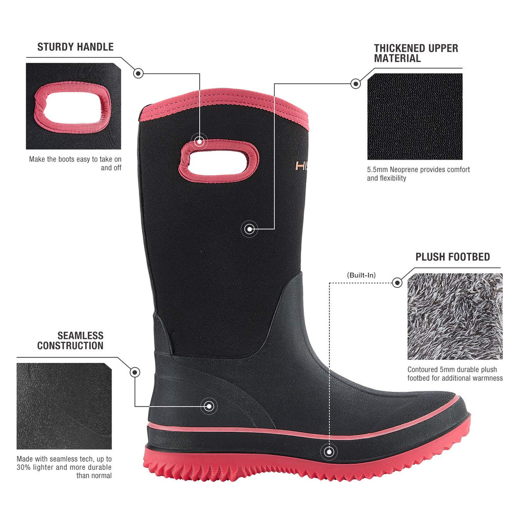 Women Waterproof Mid Calf Neoprene Rubber Rain Boots S95485