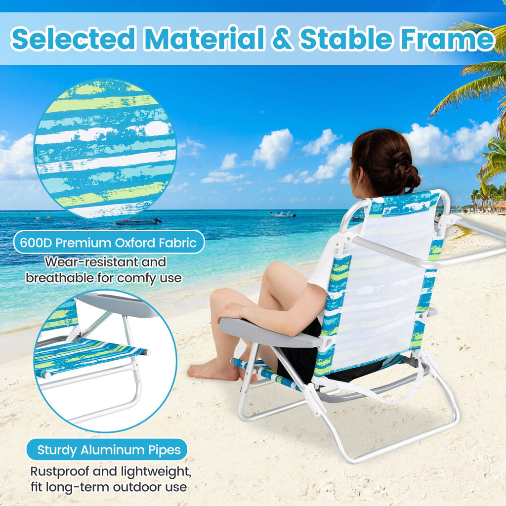 2Pcs Folding Camping Chair with Adjustable Backrest, Cup Holder & Headrest, Green Y6283