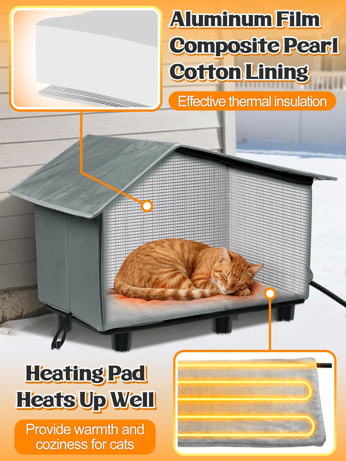 Heated Outdoor Cat House with Escape Door F601