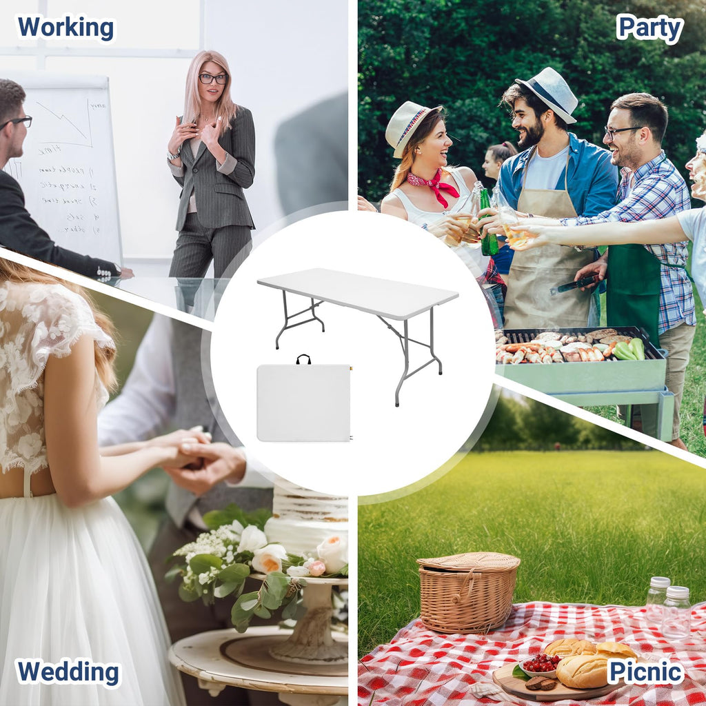 6ft Heavy Duty Foldable Plastic Table with Carrying Handle H710