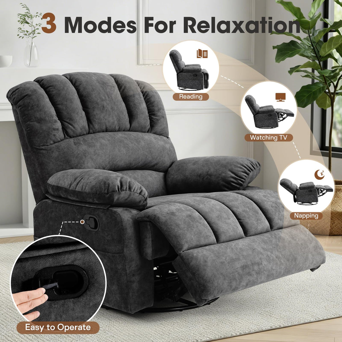 Oversized Manual Swivel Rocker Recliner Chair X1961