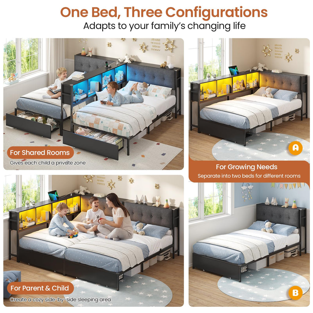 Black Twin Metal Platform Bed with Storage W899407