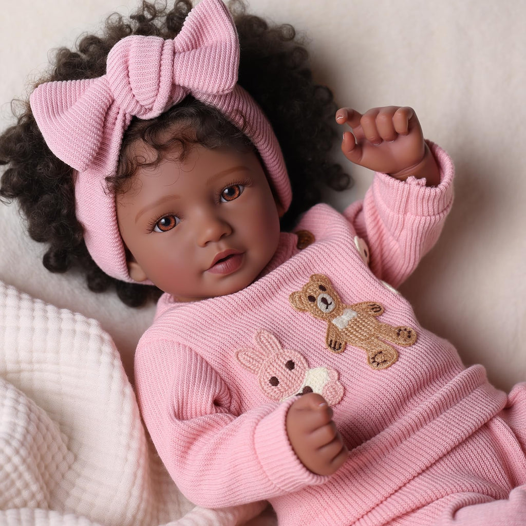 20 Inch Black Reborn Baby Doll with Rooted Hair Z7947