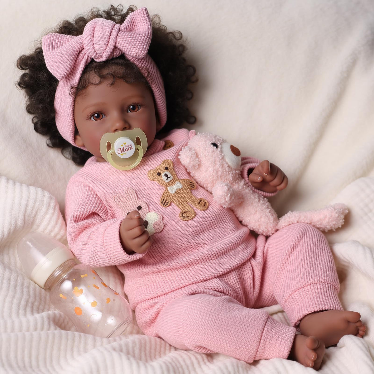 20 Inch Black Reborn Baby Doll with Rooted Hair Z7947