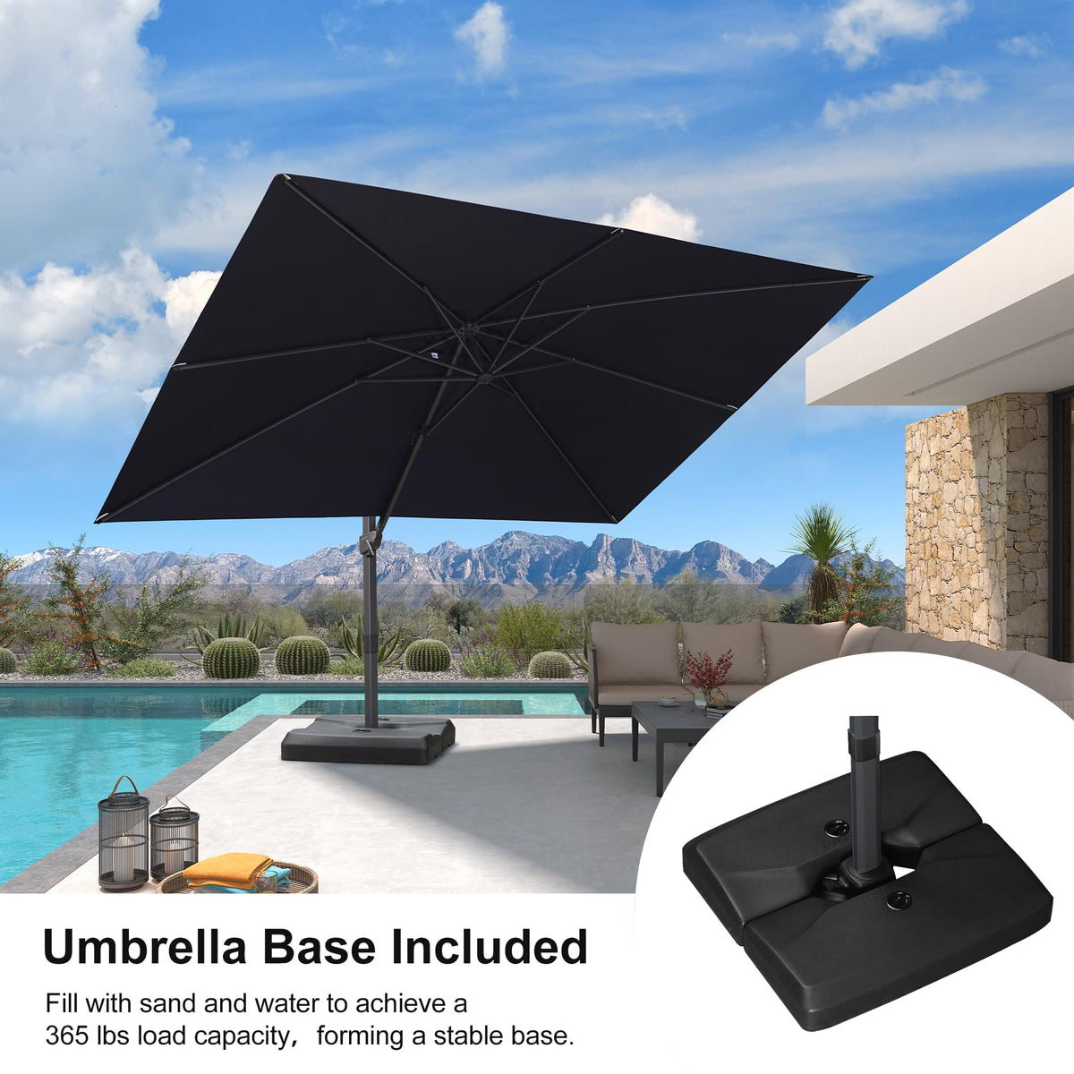 Navy Blue Cantilever Umbrella with Base B882494