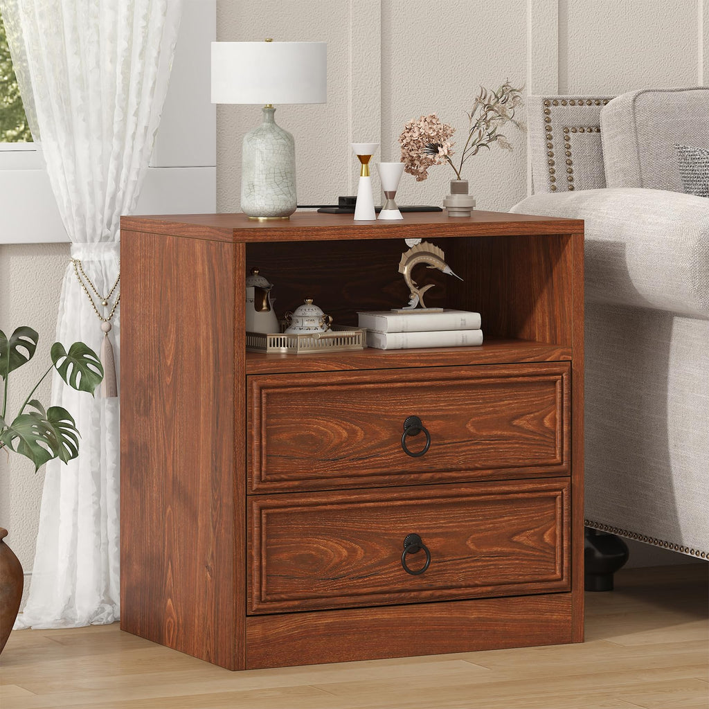 21.7" Wide Cherry Wood Nightstand with 2 Drawers L341377