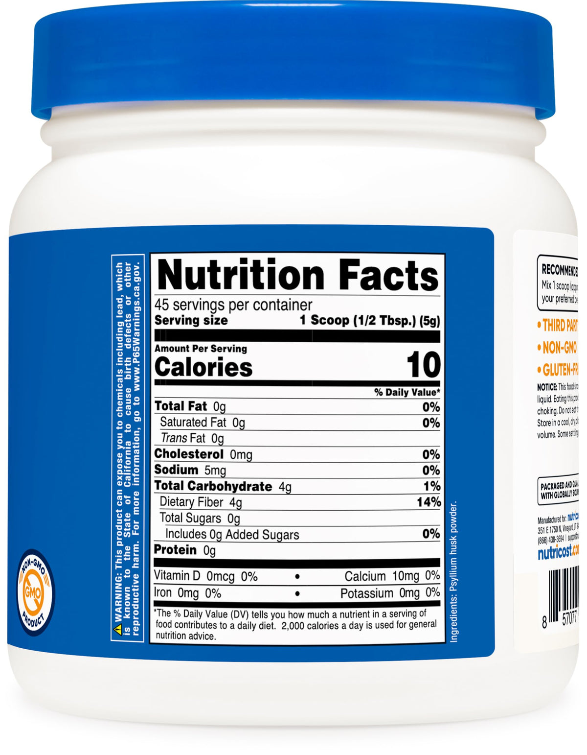 Psyllium Whole Husk Powder 8.1oz Gluten Free Non-GMO D569