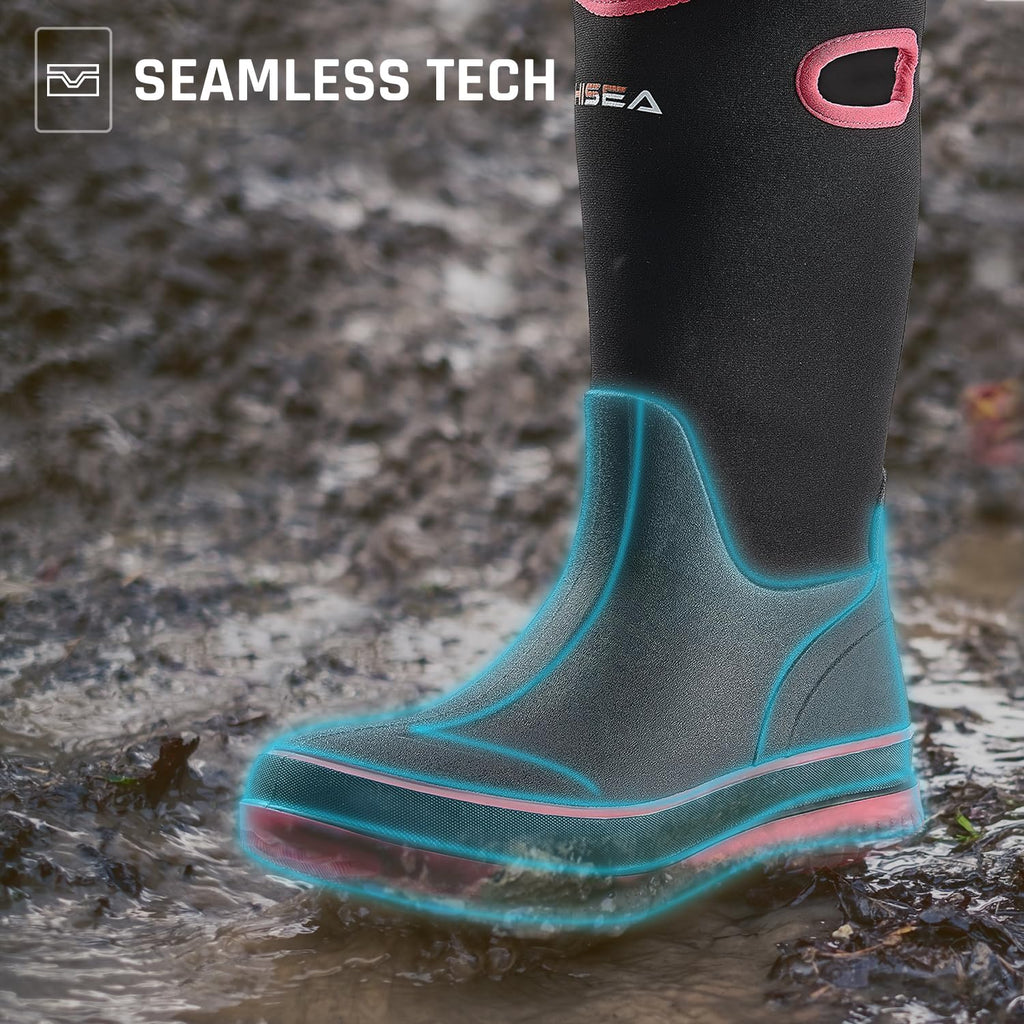 Women Waterproof Mid Calf Neoprene Rubber Rain Boots S95485