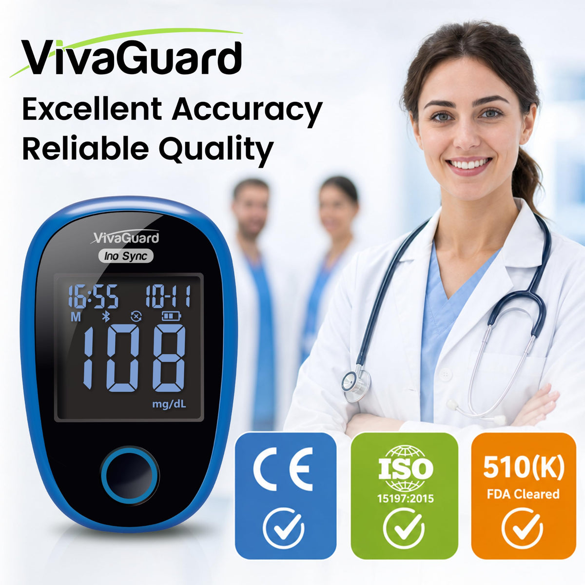 Bluetooth Blood Glucose Monitor Kit, 100 Strips & 100 Lancets G5364