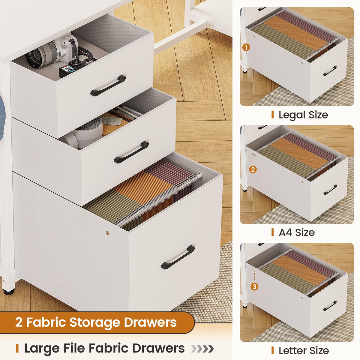 58'' L Shaped Computer Desk with 3 Drawers and Bookshelf O40659