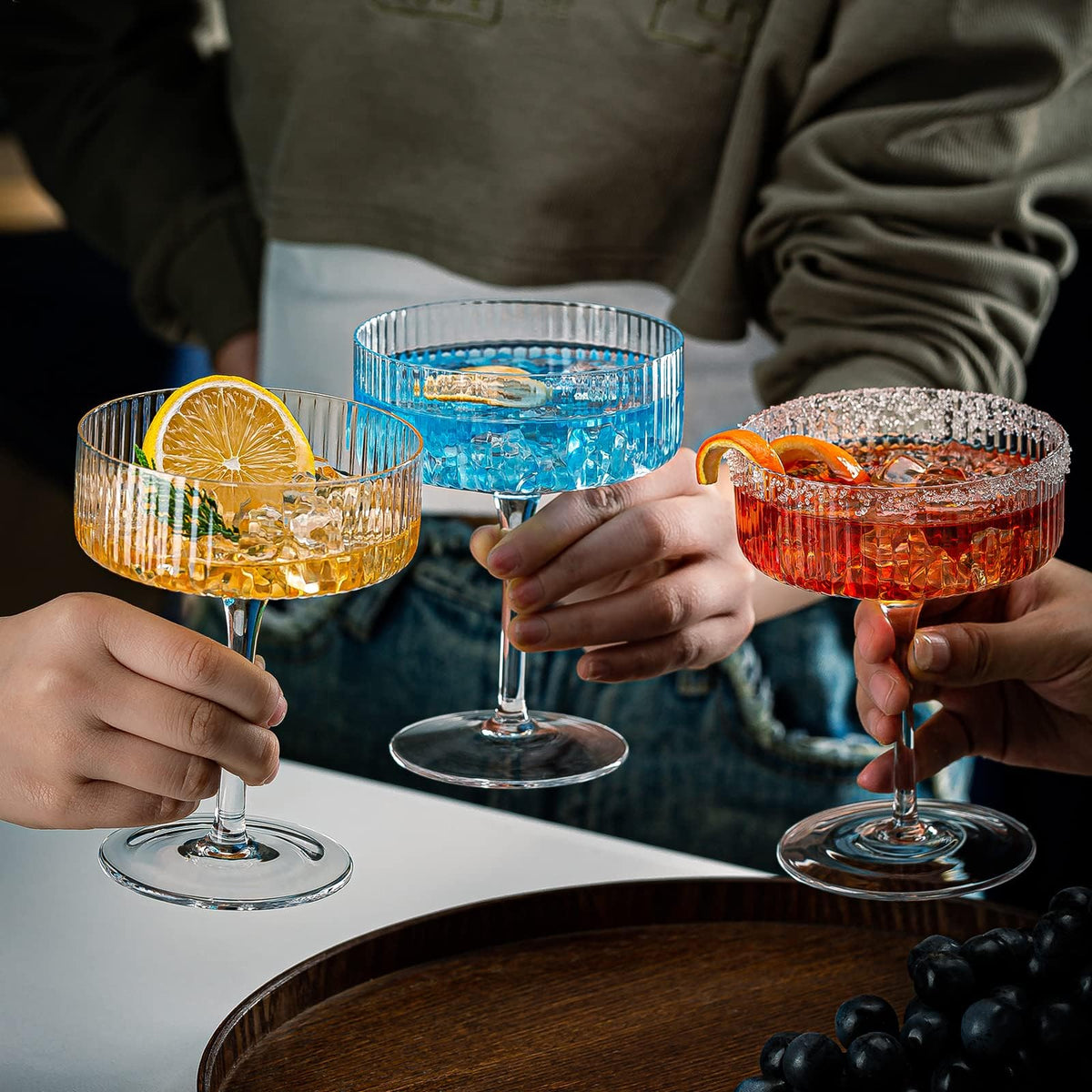 Set of 6 Ribbed Coupe Cocktail Glasses K98548