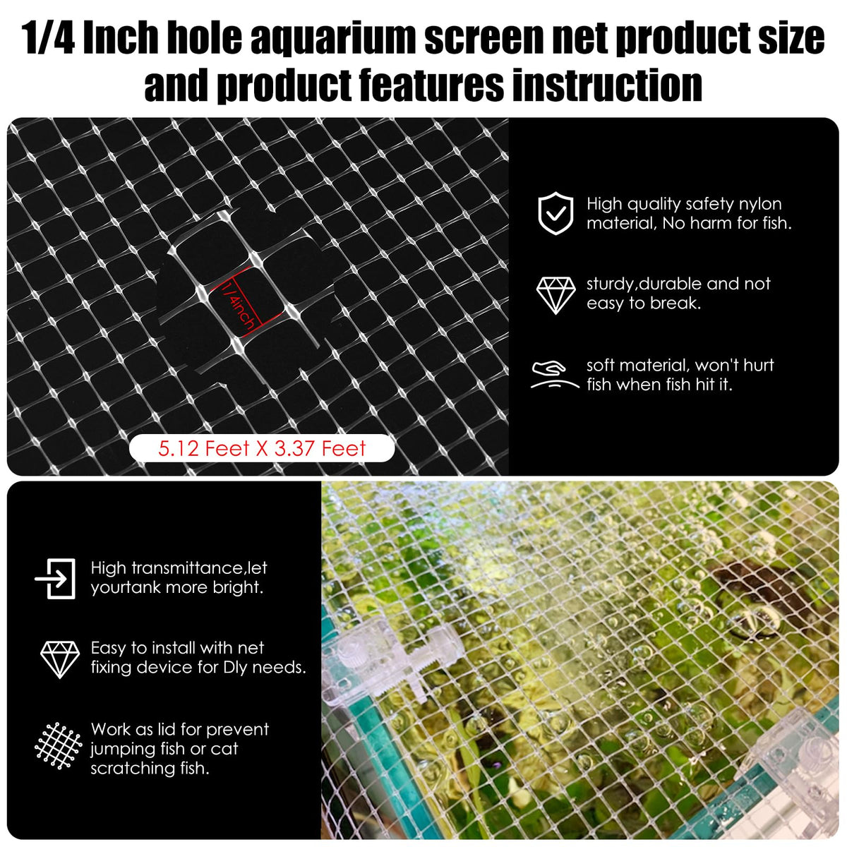Transparent Mesh Aquarium Lid Cover 5.12 Feet X 3.37 Feet B281