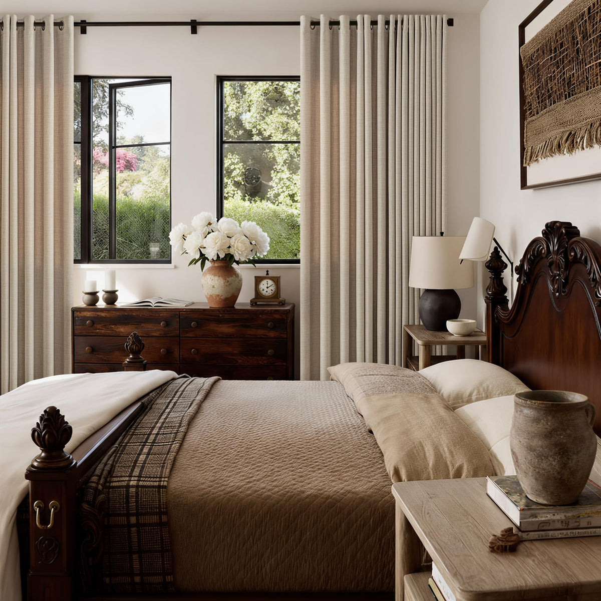 Taupe Linen Textured Grommet Curtains T3635