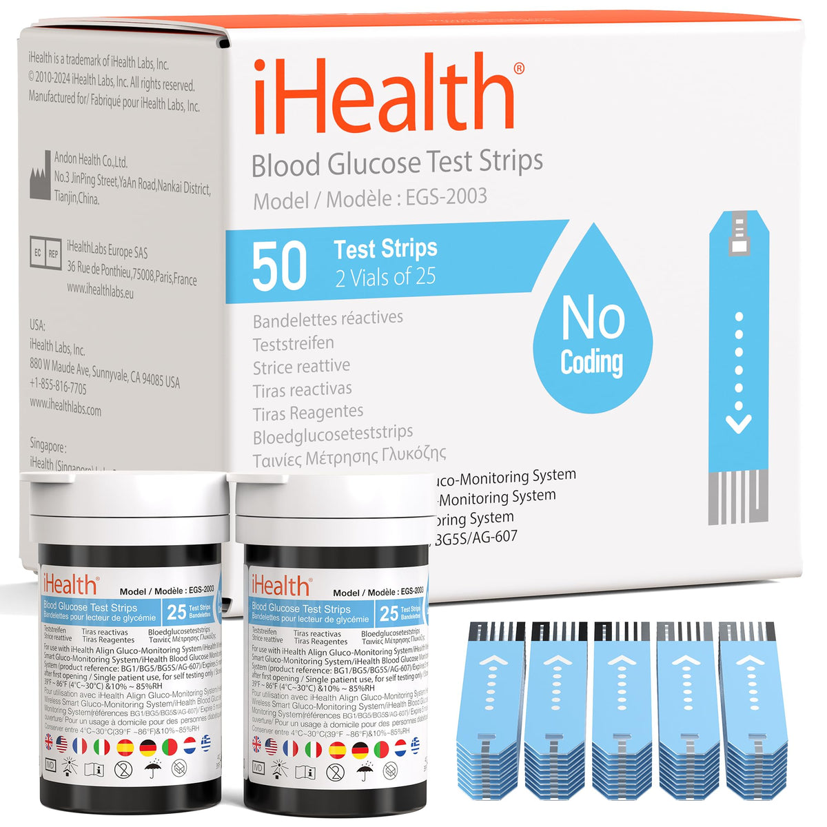 Blood Glucose Test Strips and Control Solution, 50 Count No Coding H129