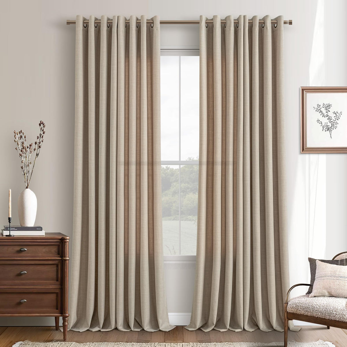 Taupe Linen Textured Grommet Curtains T3635