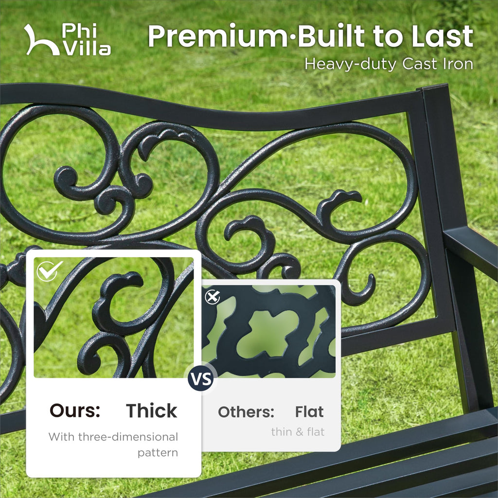 50 Inches Cast Iron Steel Frame Outdoor Garden Bench M569