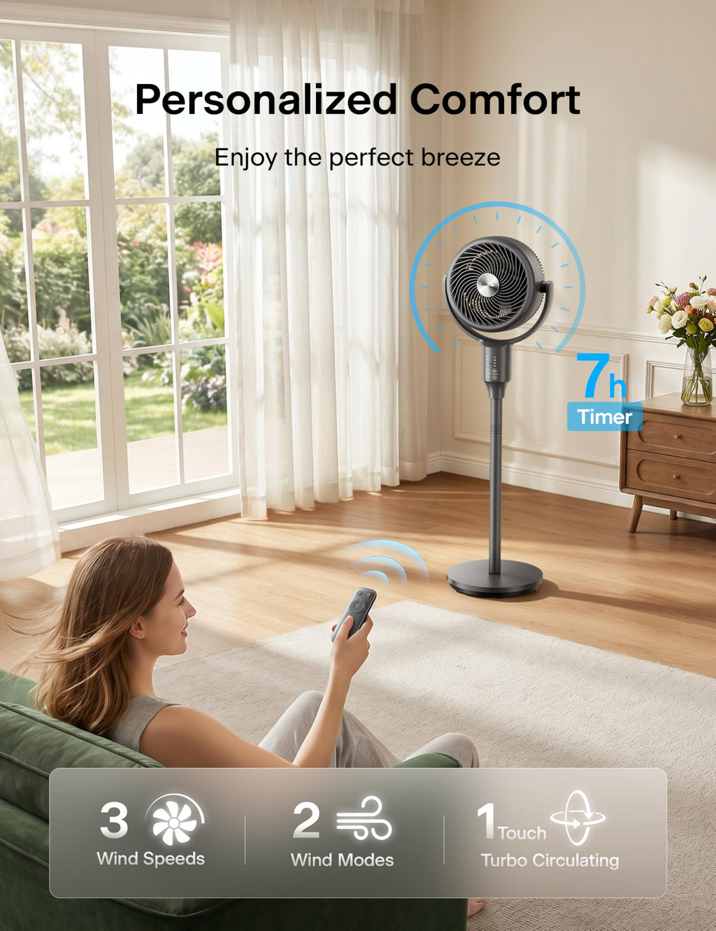 Grey Air Circulator Fan with Remote O3363