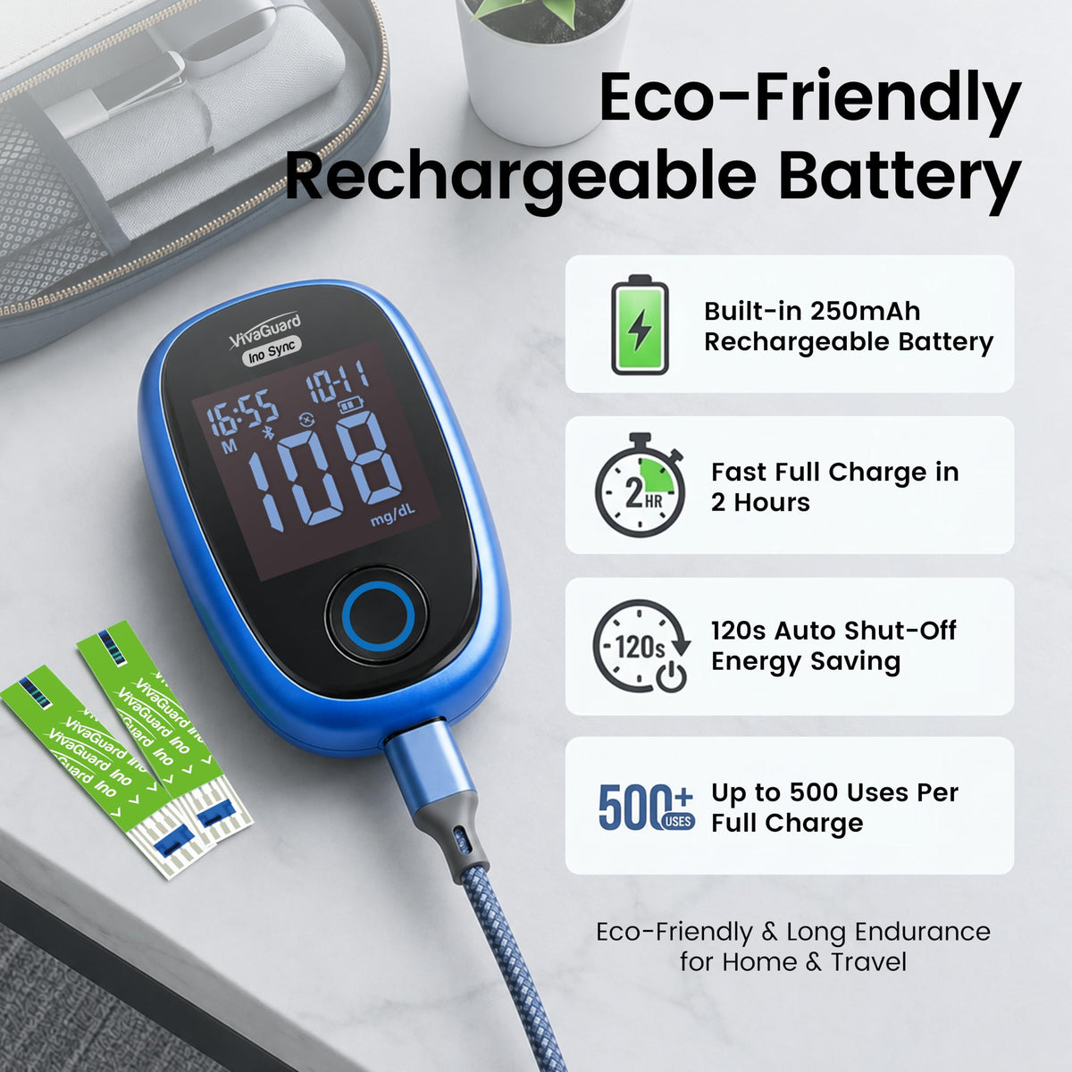 Bluetooth Blood Glucose Monitor Kit, 100 Strips & 100 Lancets G5364