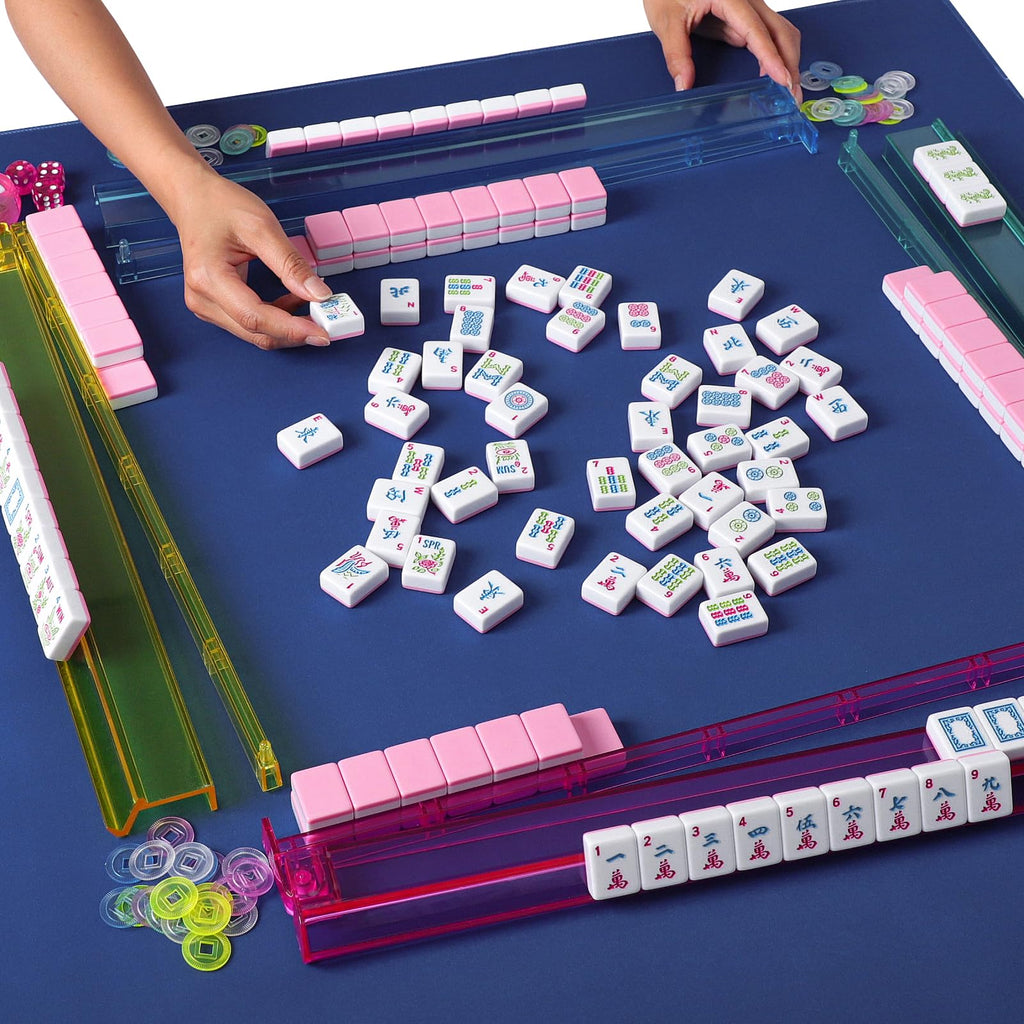 American Mahjong Game Set, 166 Pink Tiles, 4 All-in-One Color Rack/Pushers & Drawstring Bag E694