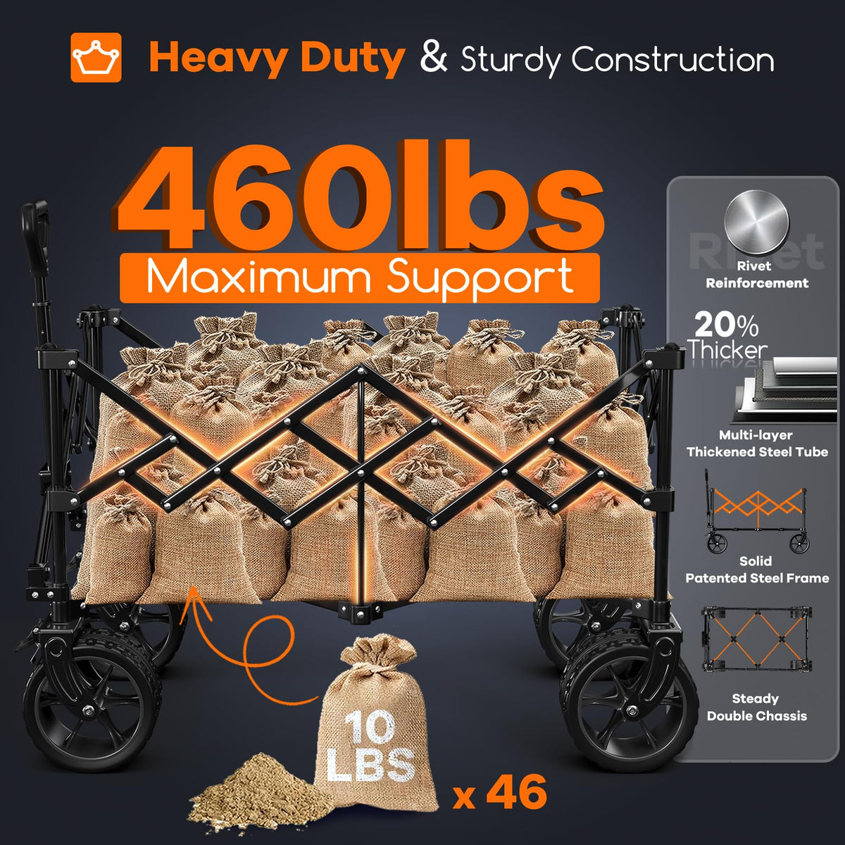 220L Collapsible Beach Wagon Cart with Big Wheels, Black P633683
