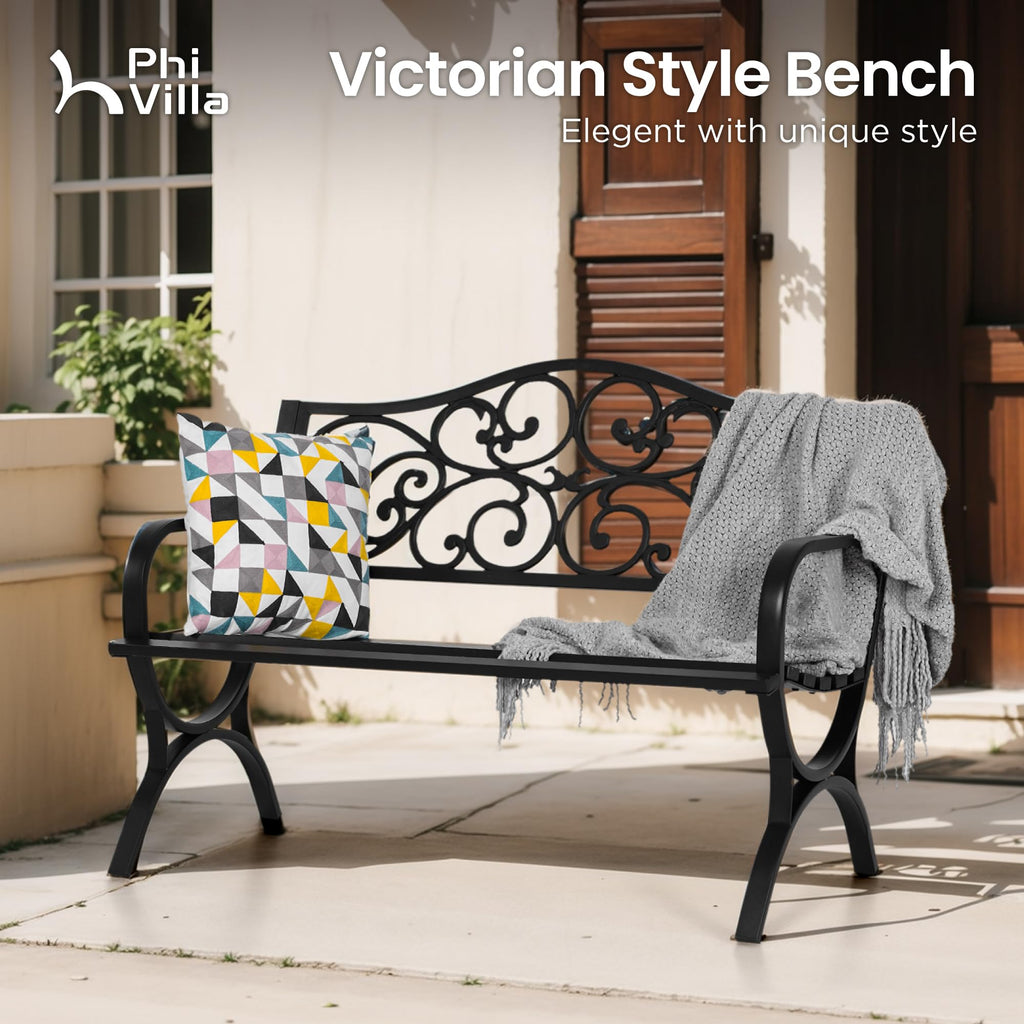 50 Inches Cast Iron Steel Frame Outdoor Garden Bench M569