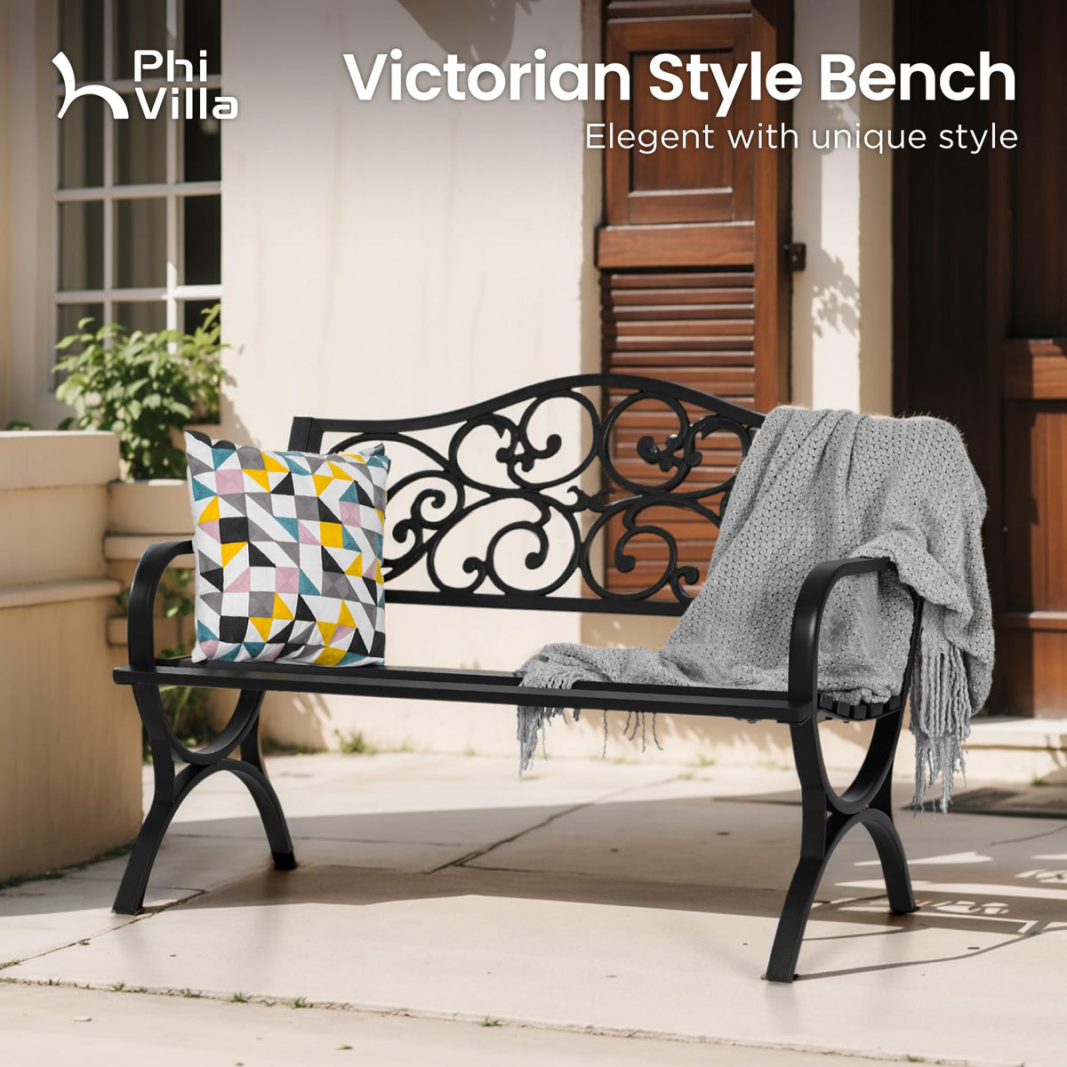 50 Inches Cast Iron Steel Frame Outdoor Garden Bench M569