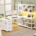 58'' L Shaped Computer Desk with 3 Drawers and Bookshelf O40659