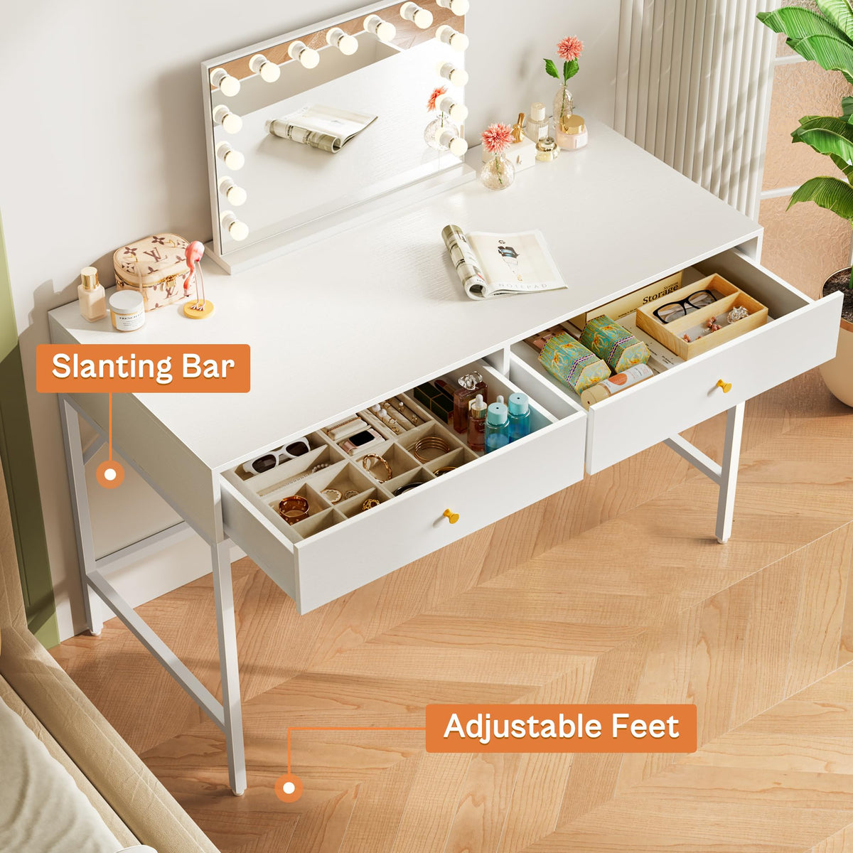 White Vanity Desk with Drawers A42259