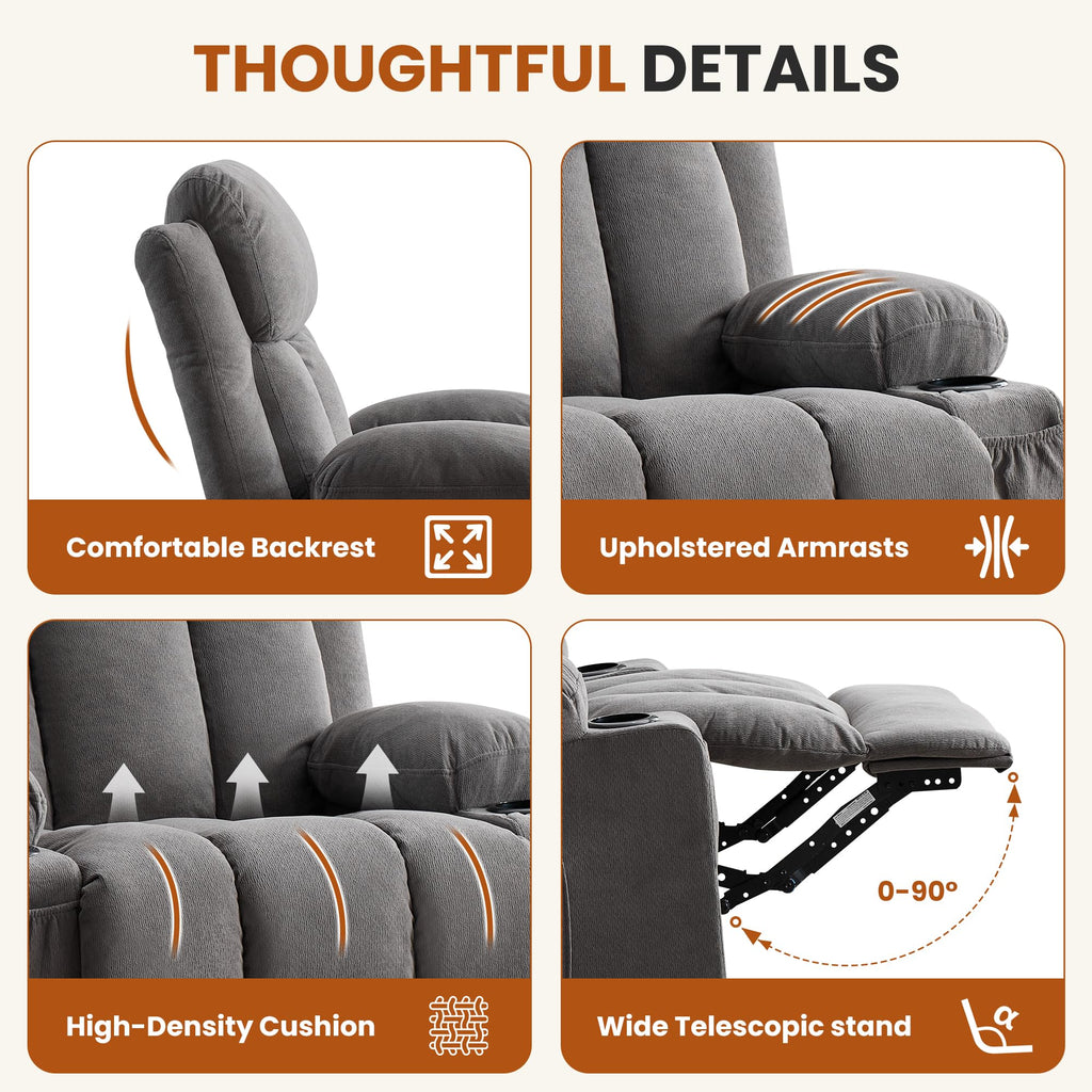 Swivel Rocker Recliner Chair with Massage and Heat O549522
