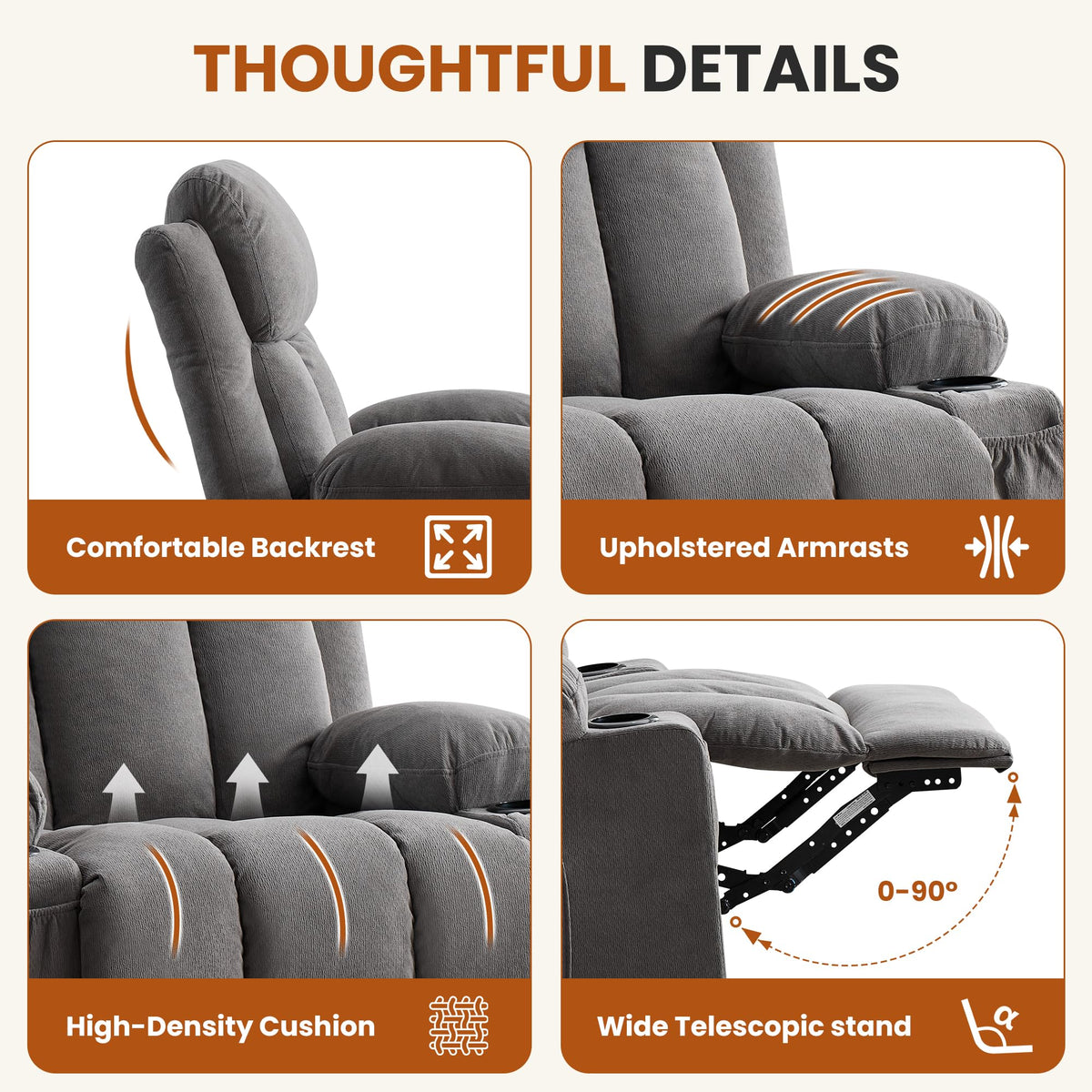 Swivel Rocker Recliner Chair with Massage and Heat O549522