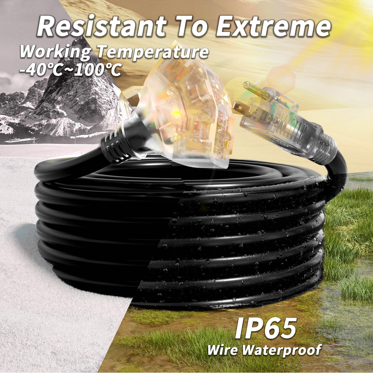 100 FT 16/3 Outdoor Extension Cord with Multiple Outlets Black V825109