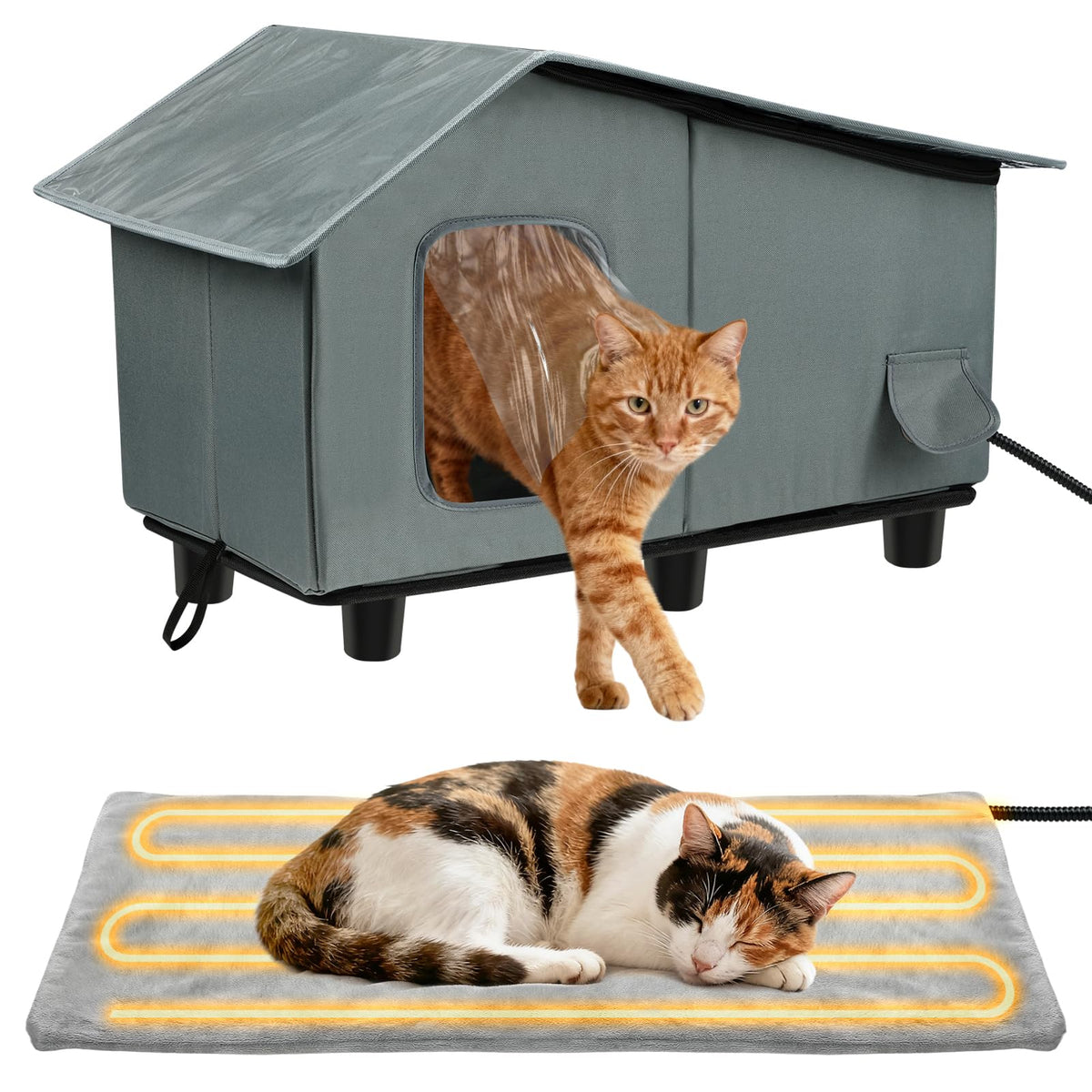 Heated Outdoor Cat House with Escape Door F601